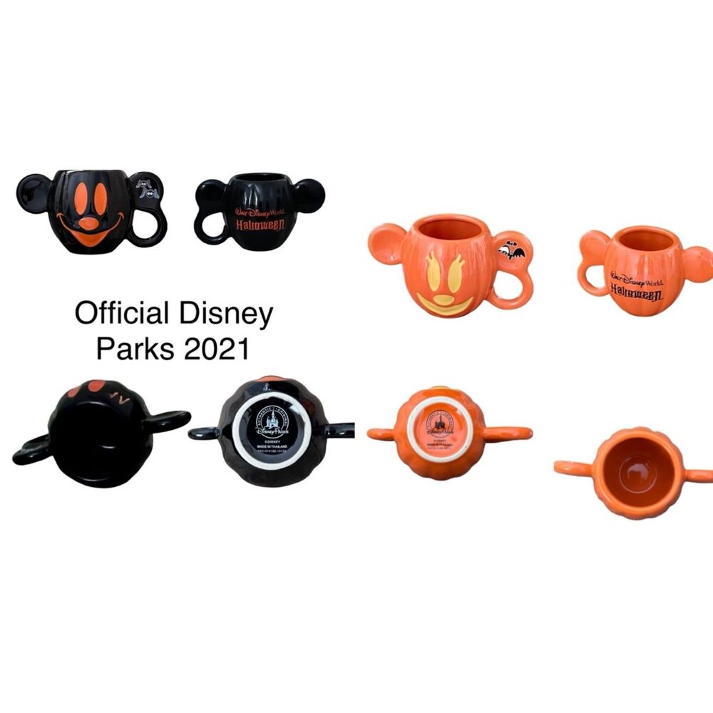 2021 Official Disney Parks Halloween Mickey Pumpkin Stacked Mug Set
